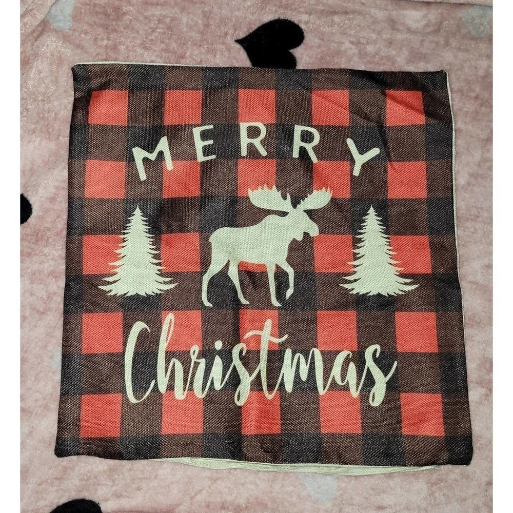 3 pillow covers Christmas plaid red & black